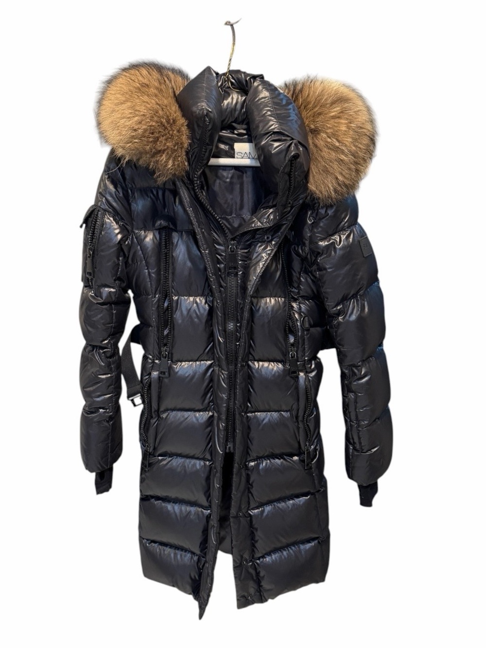 SAM Black Infinity Puffer Coat with Fur Trim